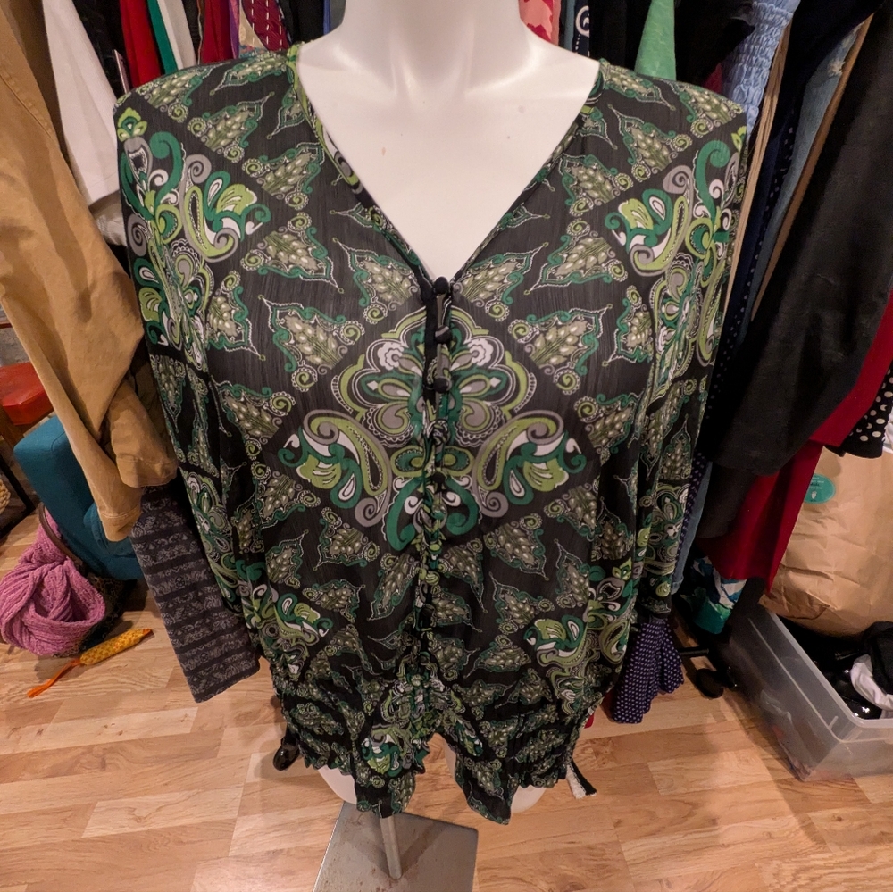 Lane Bryant Black & Green Paisley Blouse - 18/20